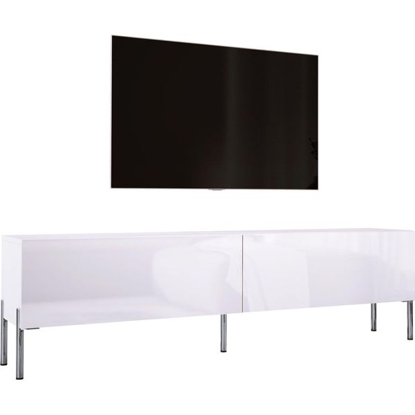Mobile Tv: Bianco Opaco / Bianco Lucido Con Gambe Cromate, 170 X 52 X 32 Cm-image