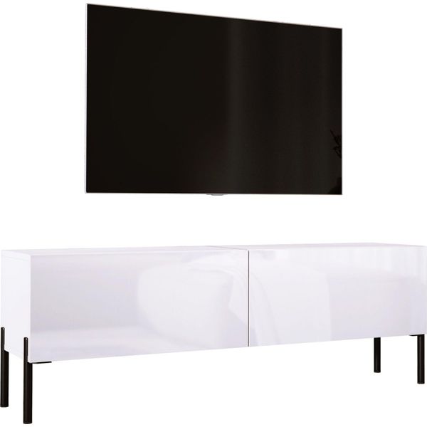 Mobile Tv: Bianco Opaco / Bianco Lucido Con Gambe Nere, 140 X 52 X 32 Cm-image