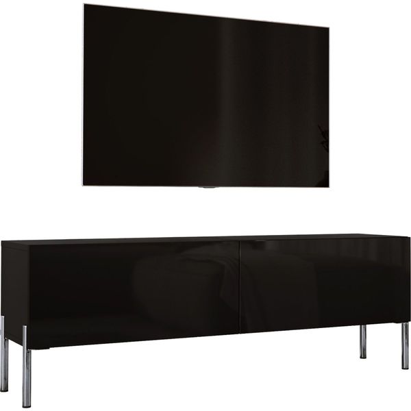 Cabinet Tv : Nero Opaco Con Gambe Cromate, 140 X 52 X 32 Cm-image