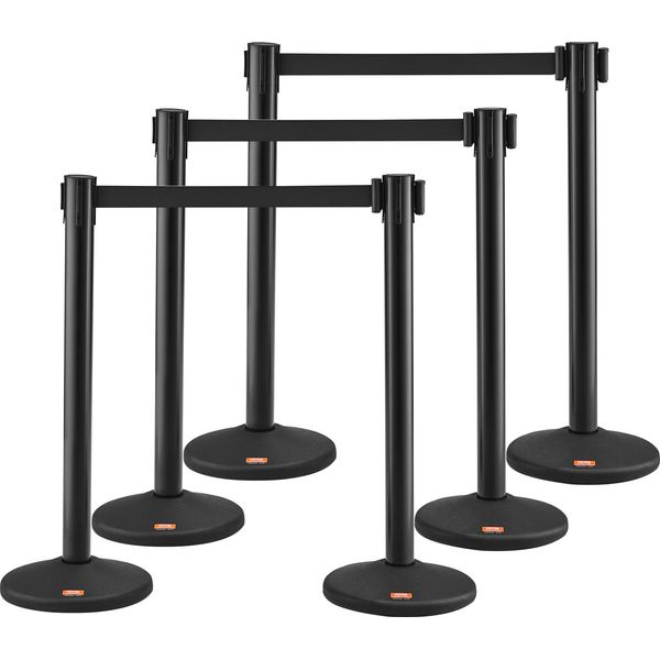 Vevor Sistema Di Controllo Della Folla Nastro Barriera Palo Barriera 6 Pezzi, 2 M X 48 Mm Nero Nastro Retrattile, Sistema Di Controllo Della Folla Palo Barriera Adatto Per Aeroporti, Fiere, Luoghi Di Competizione, Ecc.-image