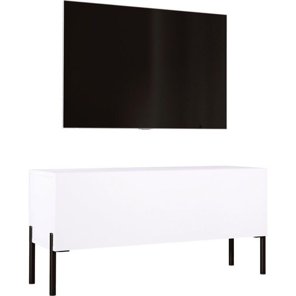 Mobile Tv: Bianco Opaco Con Gambe Nere, 100 X 52 X 32 Cm-image