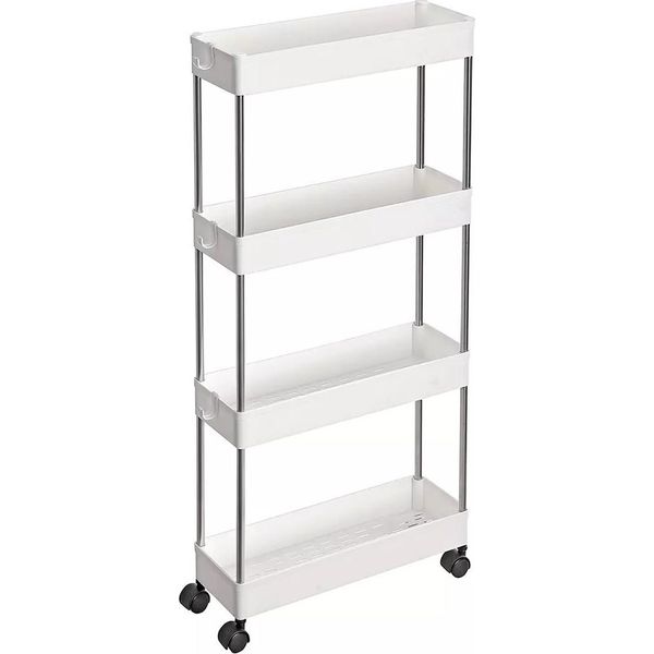 In And Outdoormatch Carrello Portavivande Su Ruote Pieter - Carrello Da Cucina - Industriale - Carrello Portavivande - Carrello Bar - Carrello Portabevande - 4 Vassoi - 40 X 13,5 X 86 Cm-image