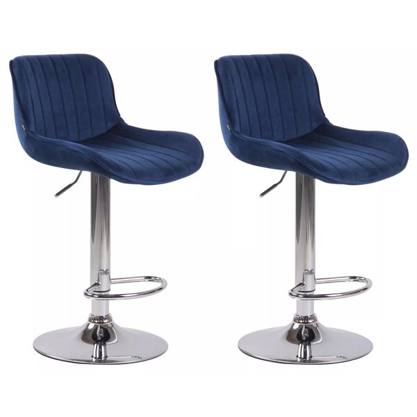In And Outdoormatch Sgabello Da Bar Novella - Cromo Blu - Altezza Seduta 60-82 Cm - Set Di 2 - Regolabile In Altezza - Per Cucina E Bar - Con Schienale - Sgabelli Da Bar Ergonomici-image