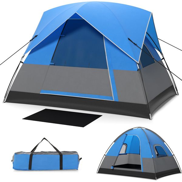 Tenda Costway Per 3 Persone, Tenda Da Campeggio Ultraleggera Con Copertura Antipioggia Rimovibile, Finestre E Telo Di Fondo, Tenda A Cupola Impermeabile-image