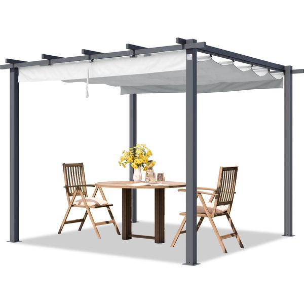 Primeyard Pergola 3X3 M Gazebo Da Giardino Con Tetto Scorrevole Grigio - Struttura In Acciaio-image