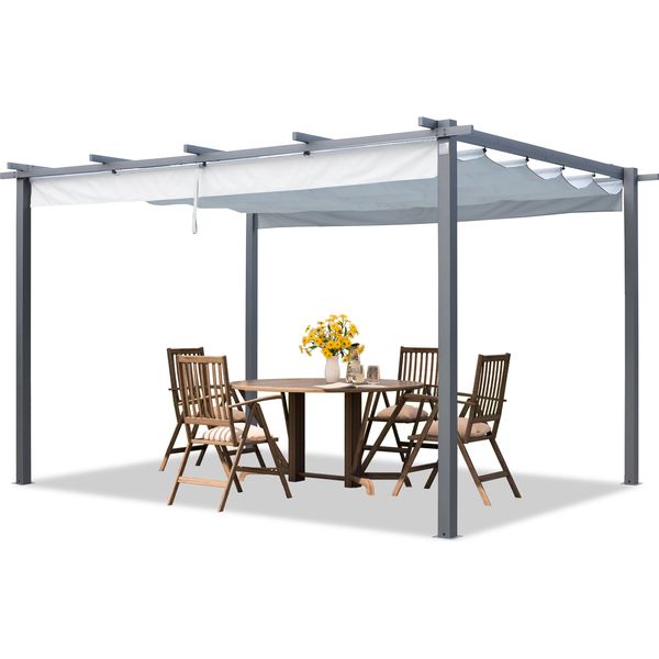 Primeyard Pergola 3X4 M Gazebo Da Giardino Con Tetto Scorrevole Grigio - Struttura In Acciaio-image