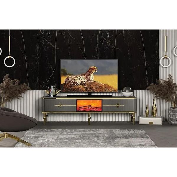 Soggiorno Tv Lowboard Grigio Camino Rtv Credenza Esclusivo Jvmoebel-image