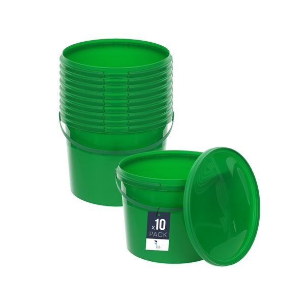 Secchio Benbow Con Coperchio 10L X10 Verde - Sicuro Per Gli Alimenti, Robusto, Ermetico, A Prova Di Perdite, Inodore - Secchio In Plastica Con Manico - Vuoto-image