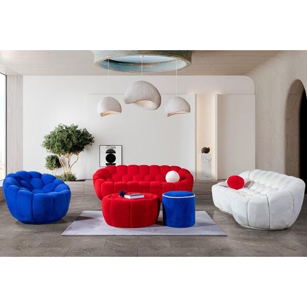 Grande Set Di Sedute Da Salotto Di Design 3 Posti 2X Sgabello Imbottito Poltrona-image
