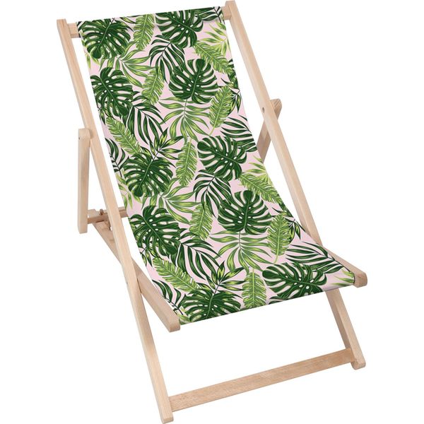 Lettino Pieghevole In Legno Dreamroots, Fino A 130 Kg, Lettino Pieghevole Con Regolazione Dell'inclinazione Dello Schienale In 3 Fasi, Tropical Jungle Leaves-image