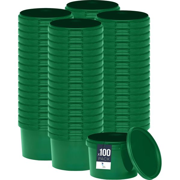 Secchio Benbow Con Coperchio 0,5L X100 Verde - Sicuro Per Gli Alimenti, Robusto, Ermetico, A Prova Di Perdite, Inodore - Secchio In Plastica Con Manico - Vuoto-image