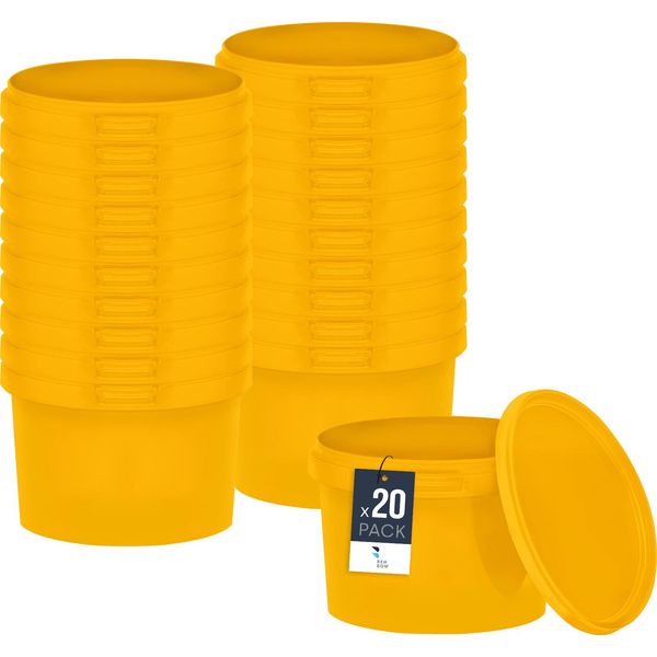 Secchio Benbow Con Coperchio 0,5L X20 Giallo - Sicuro Per Gli Alimenti, Robusto, Ermetico, A Prova Di Perdite, Inodore - Secchio In Plastica Con Manico - Vuoto-image
