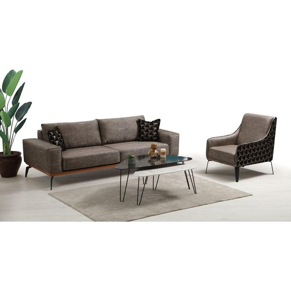 Sofagarnitur Dreisitzer Sessel Polstersofa Grau Divano Jvmoebel-image