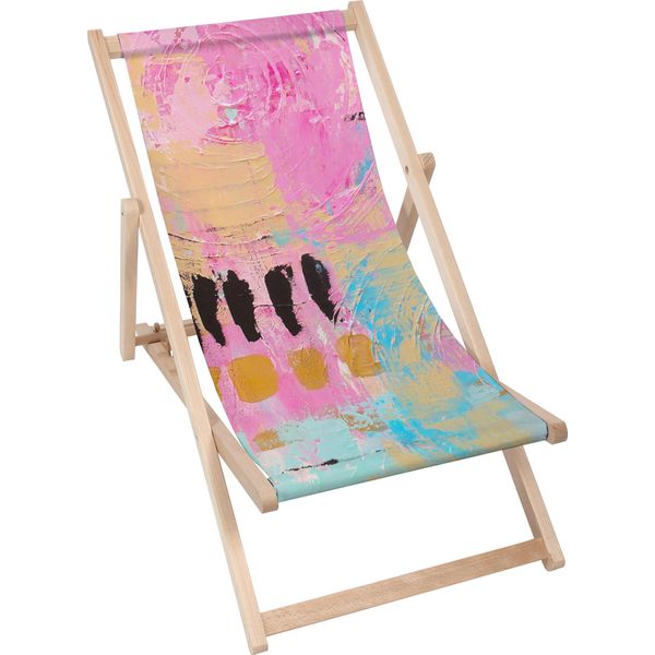 Lettino Dreamroots Pieghevole In Legno, Fino A 130 Kg, Lettino Pieghevole Con Regolazione Dell'inclinazione Dello Schienale In 3 Fasi, Pennellate Colorate-image