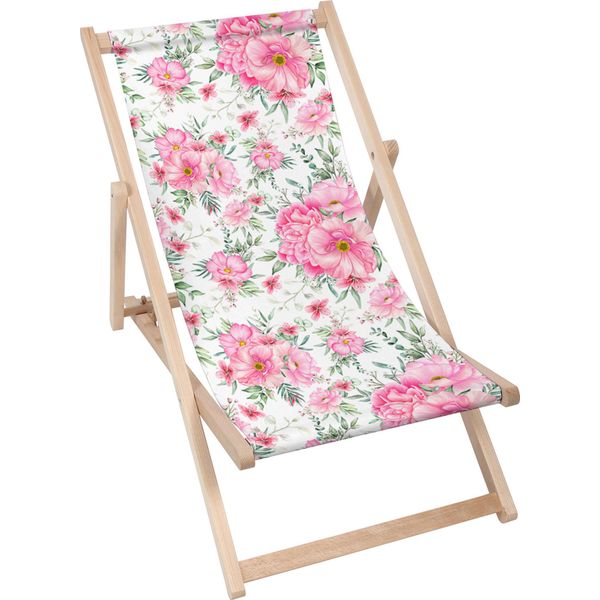 Lettino Dreamroots Pieghevole In Legno, Legno Di Faggio Fino A 130 Kg, Lettino Pieghevole Con Regolazione Dell'inclinazione Dello Schienale In 3 Fasi, Rose Garden-image