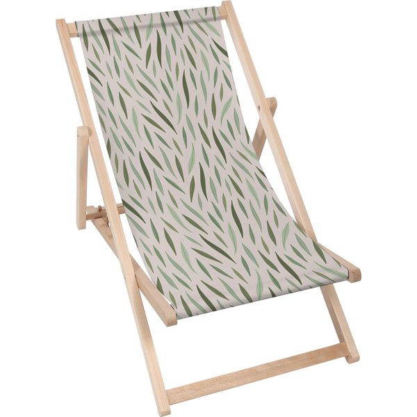 Sdraio Dreamroots Pieghevole In Legno Fino A 130 Kg, Sdraio Pieghevole Con Regolazione Dell'inclinazione Dello Schienale In 3 Fasi, Motivo Foglie Verdi-image