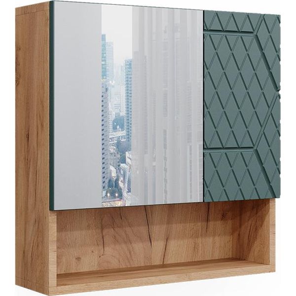 Vicco Specchio Contenitore Bagno Irma, 54 X 55 Cm, Quercia Dorata/Verde-image