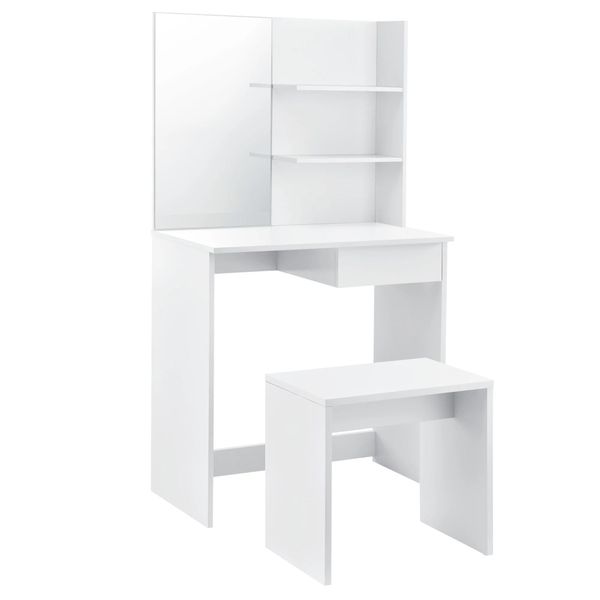 In And Outdoormatch Tavolino Amalia - Con Sgabello E Specchio - 141 X 75 X 397 Cm - Bianco - Truciolato - Design Elegante-image