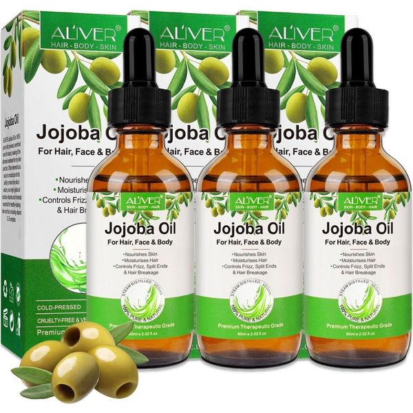 Olio Di Jojoba Per Capelli Olio Per La Pelle Olio Per Il Massaggio Cura Della Pelle Spremuto A Freddo Biologico Vegano, 3X 60Ml-image