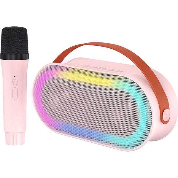 Altoparlante Portatile P6, Altoparlante Wireless, Altoparlante Karaoke, Altoparlante Hifi 10W, Effetto Luce Led, Bluetooth 5.3, Microfono Singolo, Rosa-image