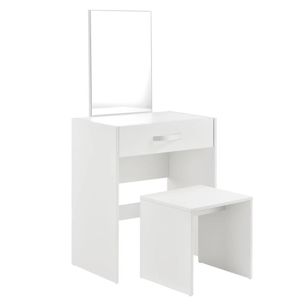 In And Outdoormatch Tavolo Da Toilette Destinee - Con Sgabello E Specchio - Tavolo Da Toilette - 132 X 63 X 39 Cm - Bianco - Truciolato - Look-image