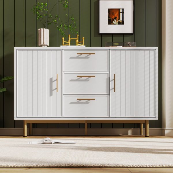 Cassettiera Abrihome Con 3 Cassetti E 2 Ante, Credenza Con Ripiano Regolabile, Bianco-image