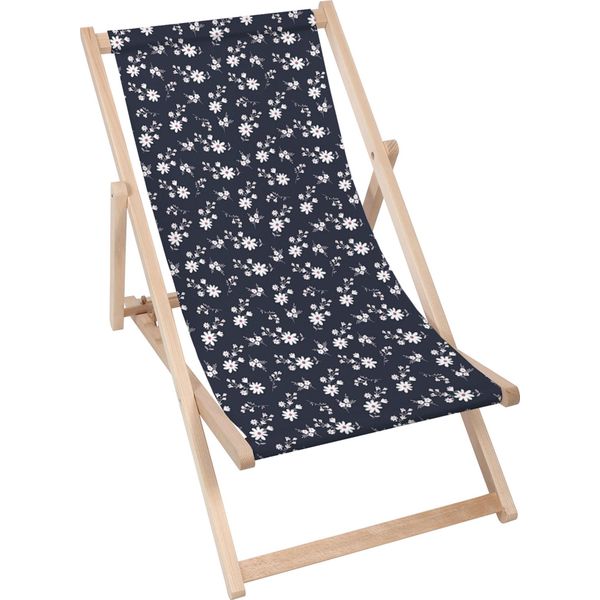 Lettino Pieghevole In Legno Dreamroots, Fino A 130 Kg, Lettino Pieghevole Con Regolazione Dell'inclinazione Dello Schienale In 3 Fasi, Small Flowers On Dark-image