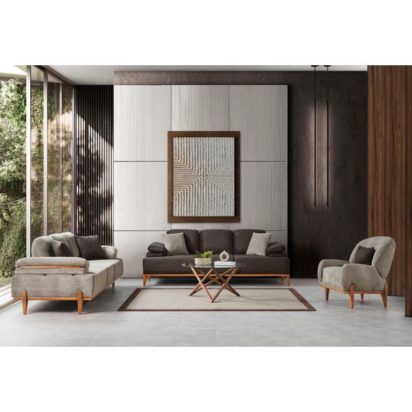 Completo Braun-Graue Wohnzimmer Sitzgarnitur Divani Sessel 3Tlg Jvmoebel-image