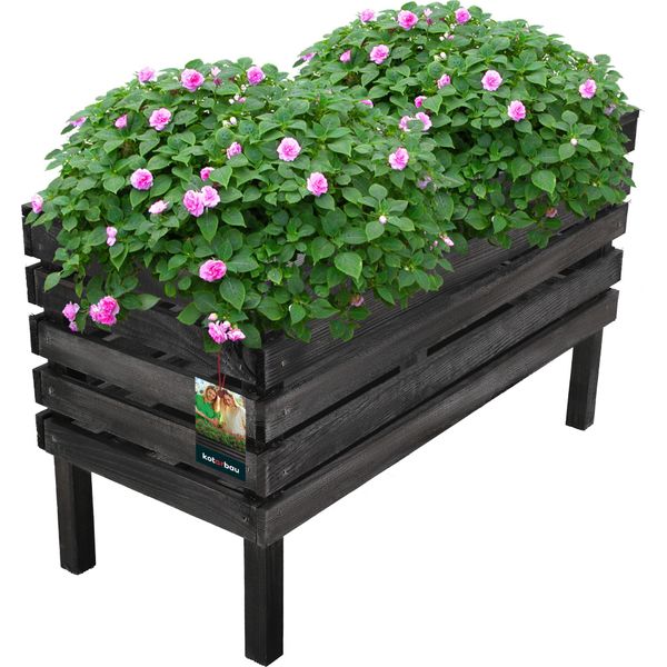 Kotarbau® Letti Rialzati Per Giardino 64 X 30 X 39 Cm Fioriera Legno Nero Balcone Fioriera Fioriera Fioriera Fioriera Legno Fioriera Pianta Vaso Fioriera Legno Cassetta Orto Letto Giardino-image
