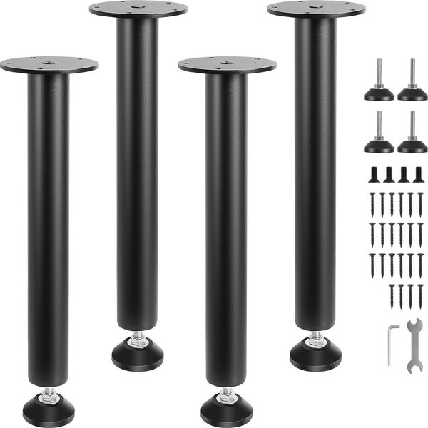 Vevor Set Di 4 Gambe Da Tavolo Regolabili In Altezza Guide Da Tavolo Alte 406 Mm Piastra Di Montaggio Da 110 Mm Acciaio Al Carbonio Verniciato A Polvere Nero Opaco Gambe Da Tavolo Con Piedini In Gomma Capacità Di Carico 544 Kg-image