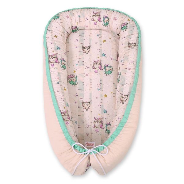 Coperta Premium Double-Face Bobono - Gufi Crema/Rosa Polvere-image