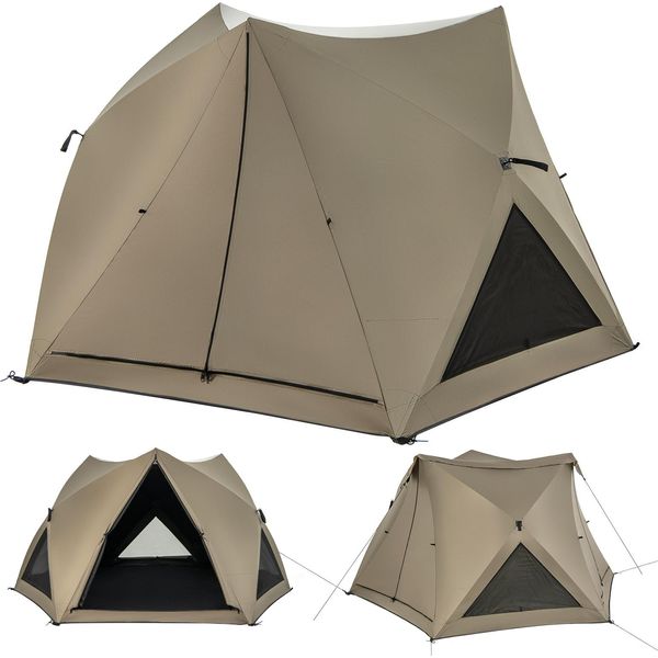 Costway Tenda Pop-Up Per 4-6 Persone, Tenda Da Campeggio Con Tettoia, Lucernario, 3 Porte, 3 Finestre E Telo Di Protezione, Tenda Familiare Impermeabile-image