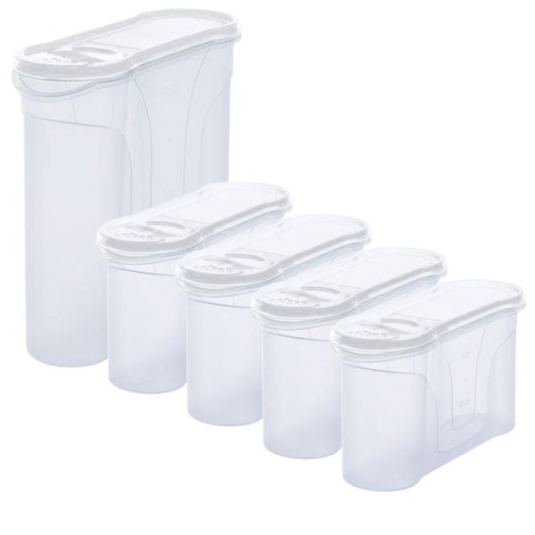 Novaliv Barattoli Sfusi 5Er Sparset Barattoli Per Aspersione (1X 4 Litri E 4X 1 Litro) Barattoli Con Coperchio Per Muesli Farina Zucchero Barattoli Organizzatore Cucina Scatola Cibo Preparazione Pasti Scatole Di Stoccaggio Cucina-image