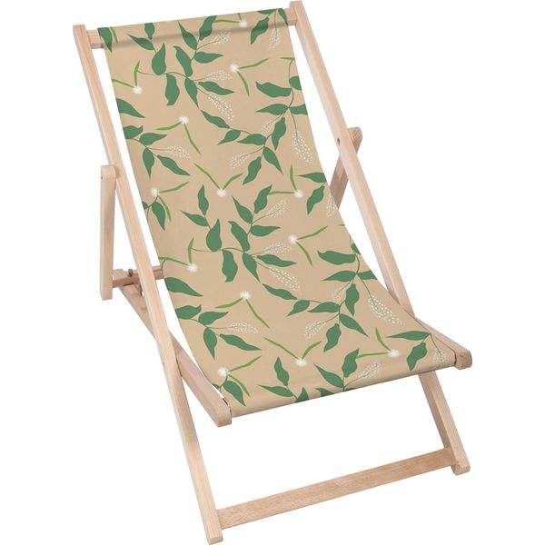 Sdraio Dreamroots Pieghevole In Legno Fino A 130 Kg, Sdraio Pieghevole Con Regolazione Dell'inclinazione Dello Schienale In 3 Fasi, Fresh Spring Leaves-image