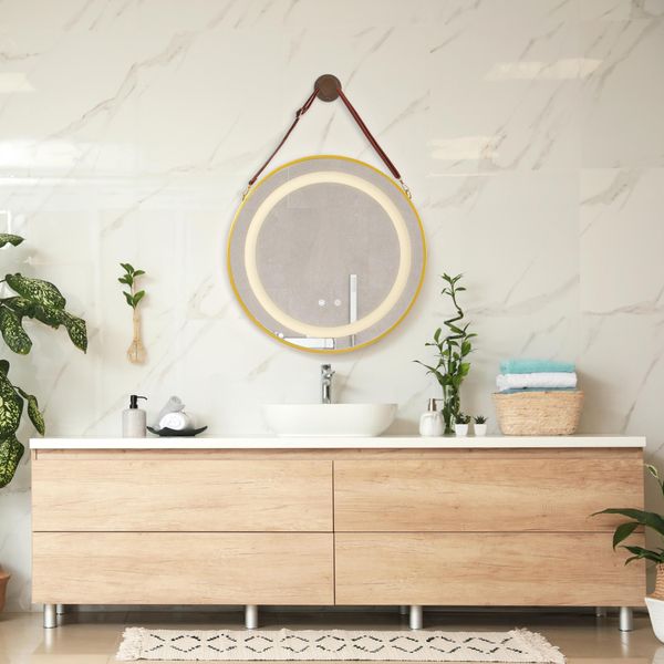 Specchio Da Bagno A Led 'Picerno' Ø60Cm Con Sospensione E 3 Colori Di Luce Oro-image