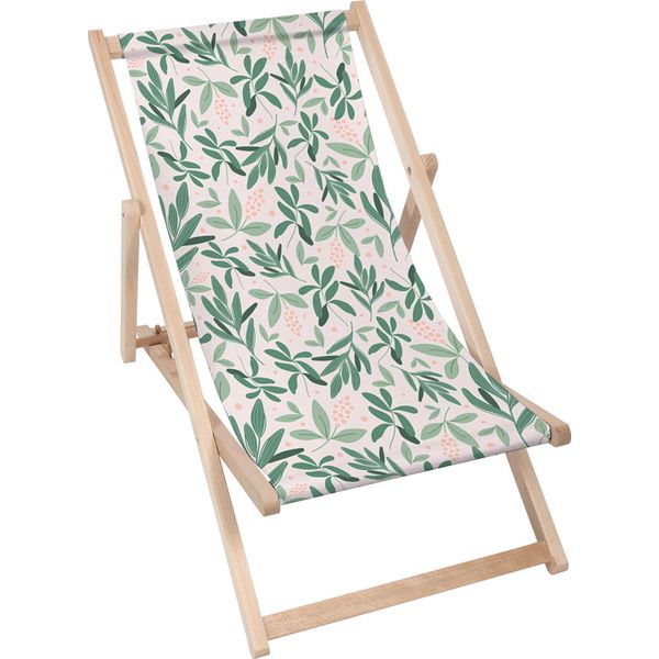 Lettino Pieghevole In Legno Dreamroots, Fino A 130 Kg, Lettino Pieghevole Con Regolazione Dell'inclinazione Dello Schienale In 3 Fasi, Olive Leaves On Pink-image