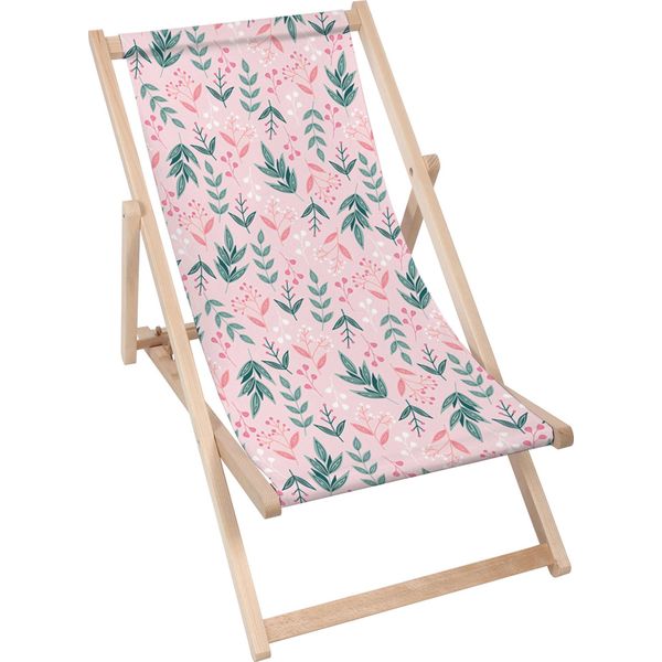 Lettino Pieghevole In Legno Dreamroots, Fino A 130 Kg, Lettino Pieghevole Con Regolazione Dell'inclinazione Dello Schienale In 3 Fasi, Motivo Sweet Leaves-image