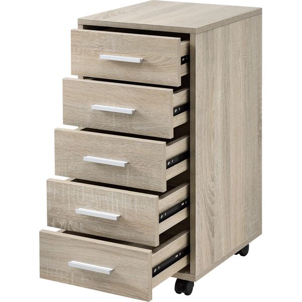 In And Outdoormatch Abigale - Cassettiera - Su Rotelle - 63 X 33 X 38 - Colore Rovere Sonoma - Truciolato - Design Moderno-image
