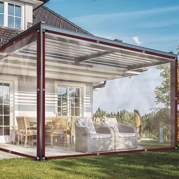 Telone Trasparente Impermeabile Con Occhielli, Telone Da Costruzione, Telo Di Protezione Dalla Pioggia E Dal Vento Per Balcone, Giardino, Serra Per Piante (2Mx5M)-image