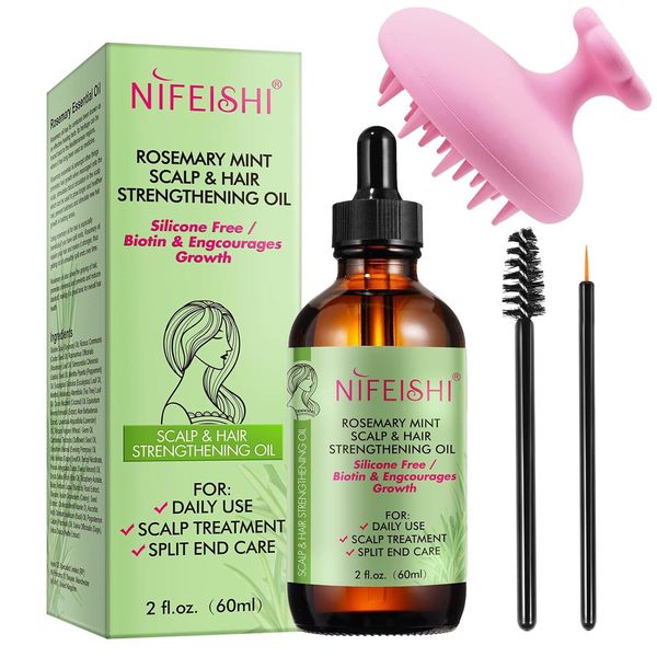 Nifeishi Olio Di Rosmarino Per Capelli E Spazzola Per Massaggio Del Cuoio Capelluto In Silicone, Olio Di Rosmarino Per Capelli, Olio Rinforzante Per Una Crescita Sana Dei Capelli-image