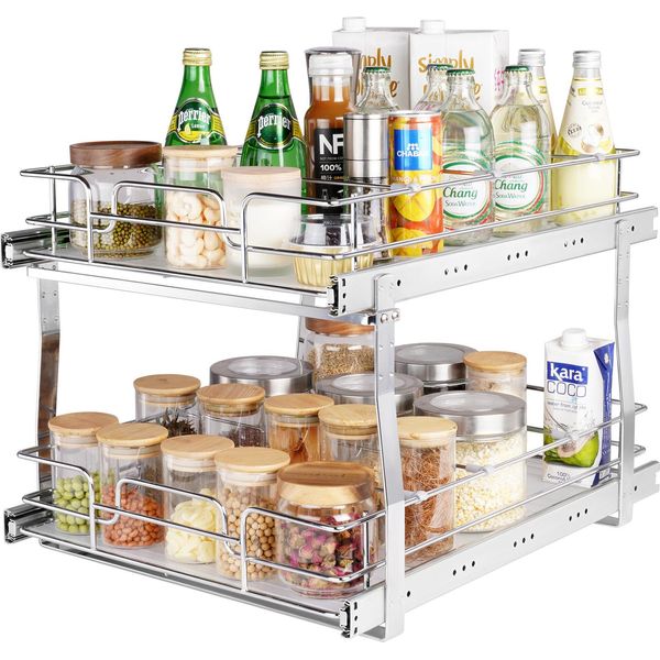 Organizzatore Per Armadi Estraibili A 2 Livelli Vevor Dimensioni Di Installazione 431 X 533 X 381 Mm, Robusti Ripiani Di Stoccaggio, Ripiano Per Armadietti Per Lavelli In Acciaio Cromato, Portaspezie A Cassetto Scorrevole-image