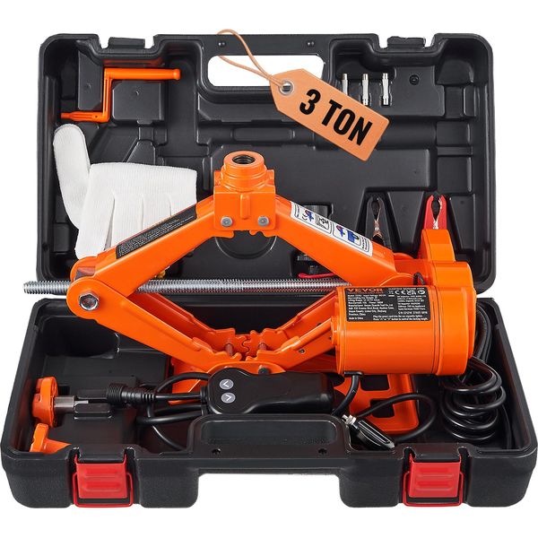 Cric A Forbice Vevor Cric A Forbice Elettrico Per Auto 3 T, Cric A 12 V Con Cavo Di Alimentazione Da 3,5 M, Cassetta Degli Attrezzi E Manovella, Cric Da 130-370 Mm / 170-420 Mm Per Auto, Suv, Berline Ecc.-image