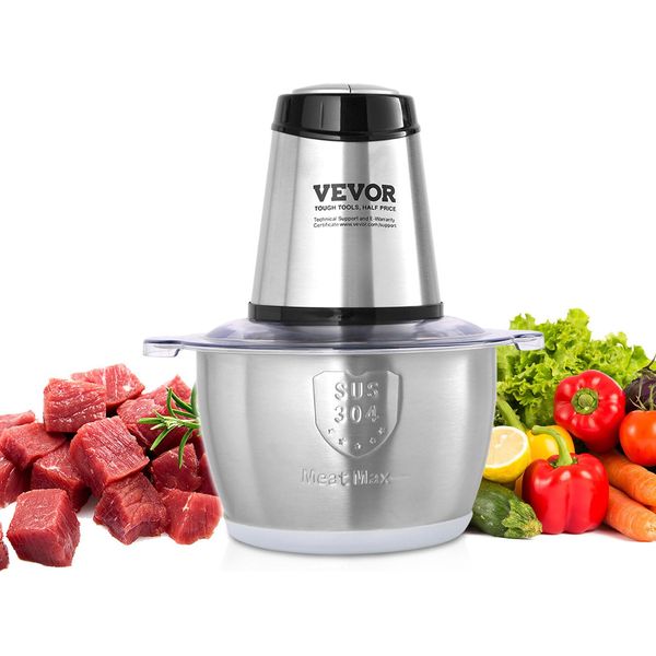Vevor Tritacarne Elettrico 400 W, Tritatutto Multifunzione, Frullatore Da 2 Litri 3000 Giri/Min + 4000 Giri/Min, Tagliaverdure Con Ciotola E Lama In Acciaio Inox E Raschietto-image