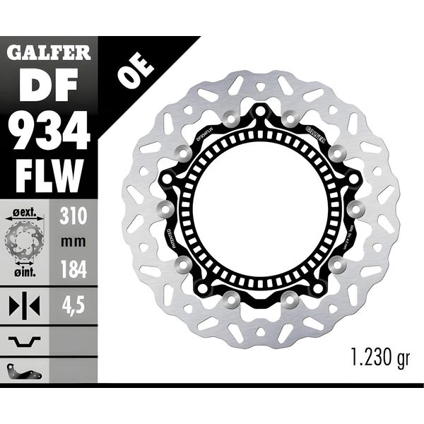 Set Di Dischi Freno Galfer 2X DF934FLW Wave® Flottante Anteriore 310X4.5Mm Per Triumph Tiger Trident Abs 660 Ccm Anno 2021 - 2023-image