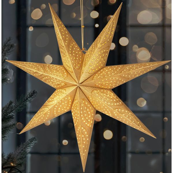 Brubaker Stella Di Natale Di Carta Da Appendere Da 60 Cm - Stella Dell'avvento A Led Per Decorazioni Natalizie E Finestre, Oro-image
