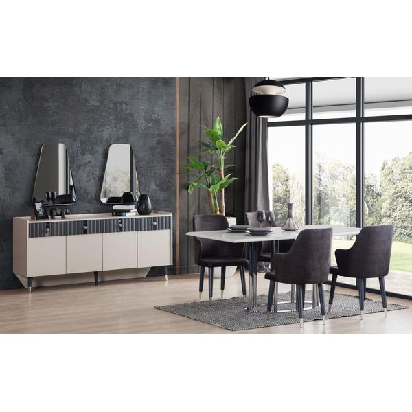 Set Da Pranzo Moderno Tavolo Da Pranzo Rettangolare 6X Sedie Credenza 2X Specchio-image