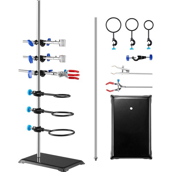 Supporto Per Laboratorio Vevor, Supporto Per Storta Da Laboratorio 1 Set, Supporto Da Laboratorio In Acciaio Con Asta Da 60 Cm E Base In Ghisa Da 210,82 X 135 Mm, Incl. Morsetti Per Stantuffo, Morsetti Per Tavola E Morsetti A Croce-image