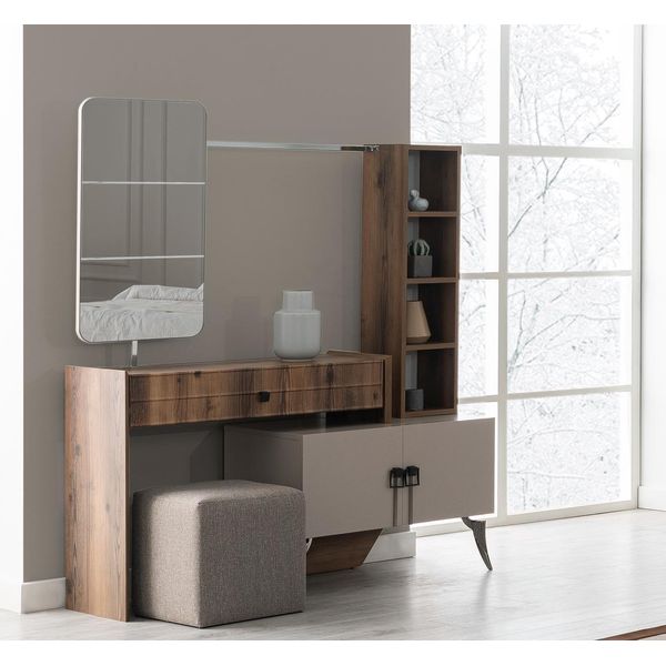 Tavola Da Toilette Tavola Da Toilette In Legno Marrone Con Specchio Mobili Di Lusso Di Design Jvmoebel-image