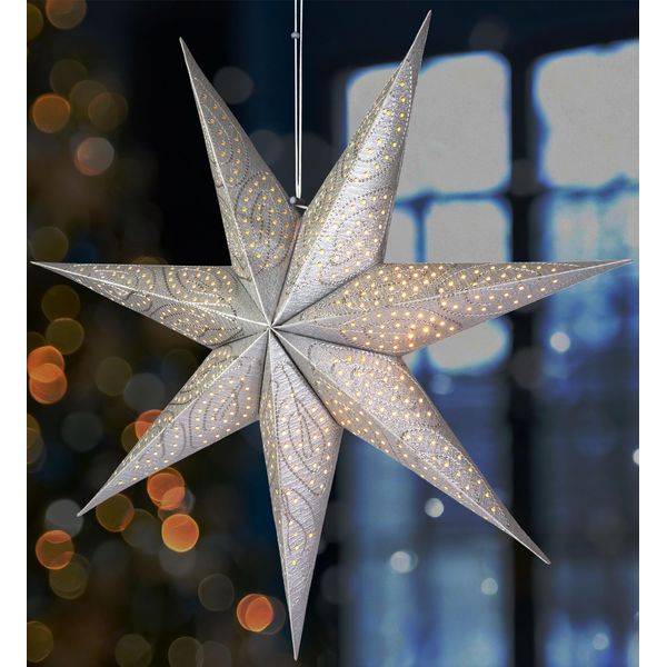 Brubaker Stella Di Natale Di Carta Da Appendere Da 60 Cm - Stella Dell'avvento - Stella Di Carta 3D Con Presa E14, Argento-image