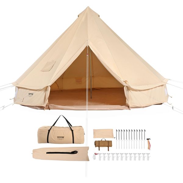 Vevor Tenda A Campana 5 X 3 M Tenda Yurta Tc In Cotone Con Pali In Ferro Ad Alta Resistenza E Telo Di Fondo In Pvc Tenda Da Campeggio 8 Persone Tenda Familiare 8 Finestre Tenda A Piramide Tenda Di Gruppo Per Avventure All'aperto-image